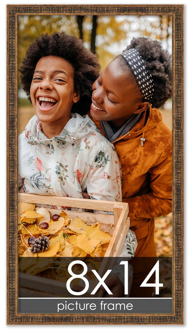 Photo Size Textured Gold Picture Frame - UV Acrylic, Foam Board Backing, Hanging Hardware